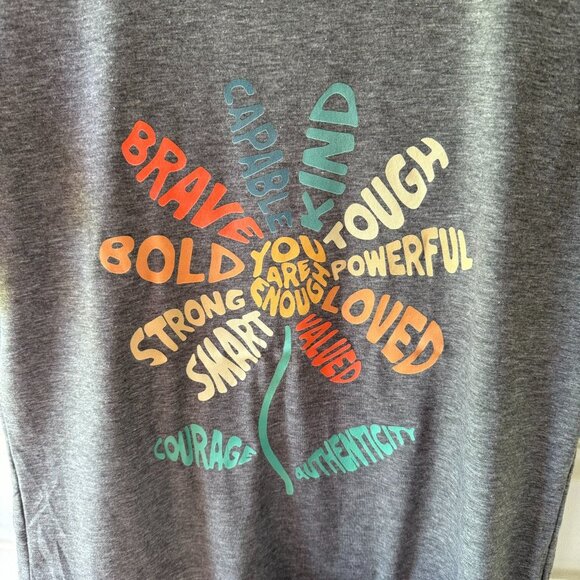 Empowering Graphic Gray Womens T-Shirt Size Small Flower Power Uplifting Words - Picture 3 of 8